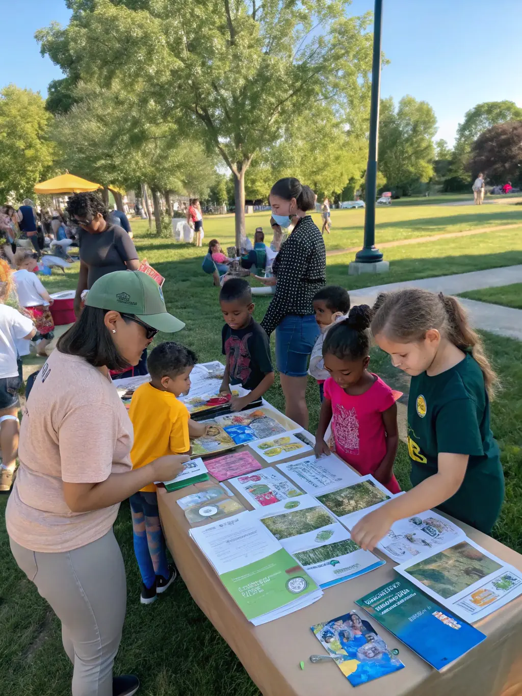 A photograph capturing a community event organized by the association, showcasing educational displays about local wildlife and conservation efforts, with families participating.